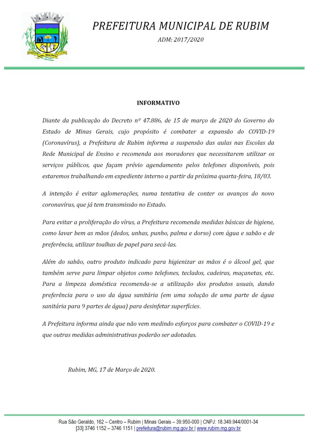 Informativo 17/03/2020