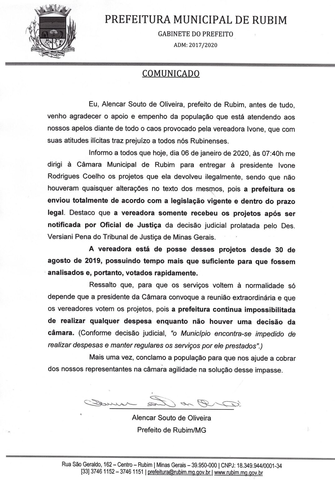 Comunicado 06/01/2020