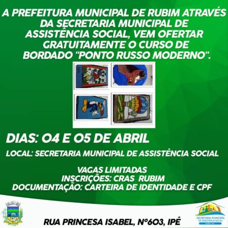 Curso de Bordado “Ponto Russo Moderno”