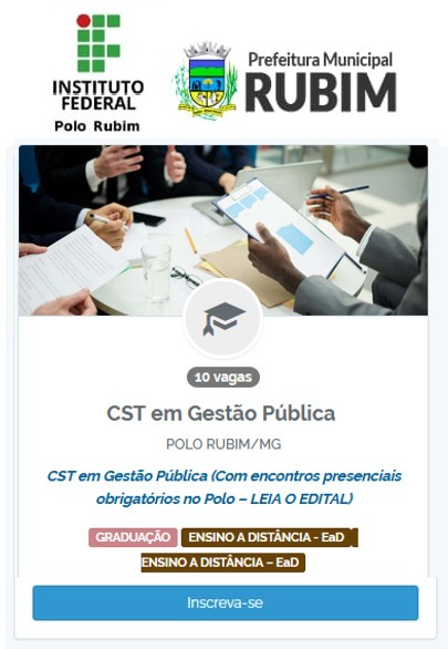 Curso de Graduação Em Gestão Pública – Polo Rubim/MG EAD
